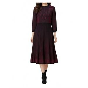 NEW ELIO textured knit dress in back/wine